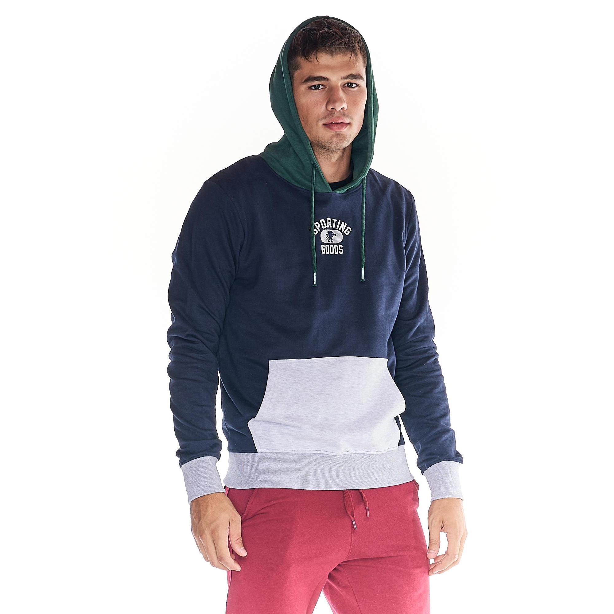 Sudadera universitaria tricolor de hombre con capucha