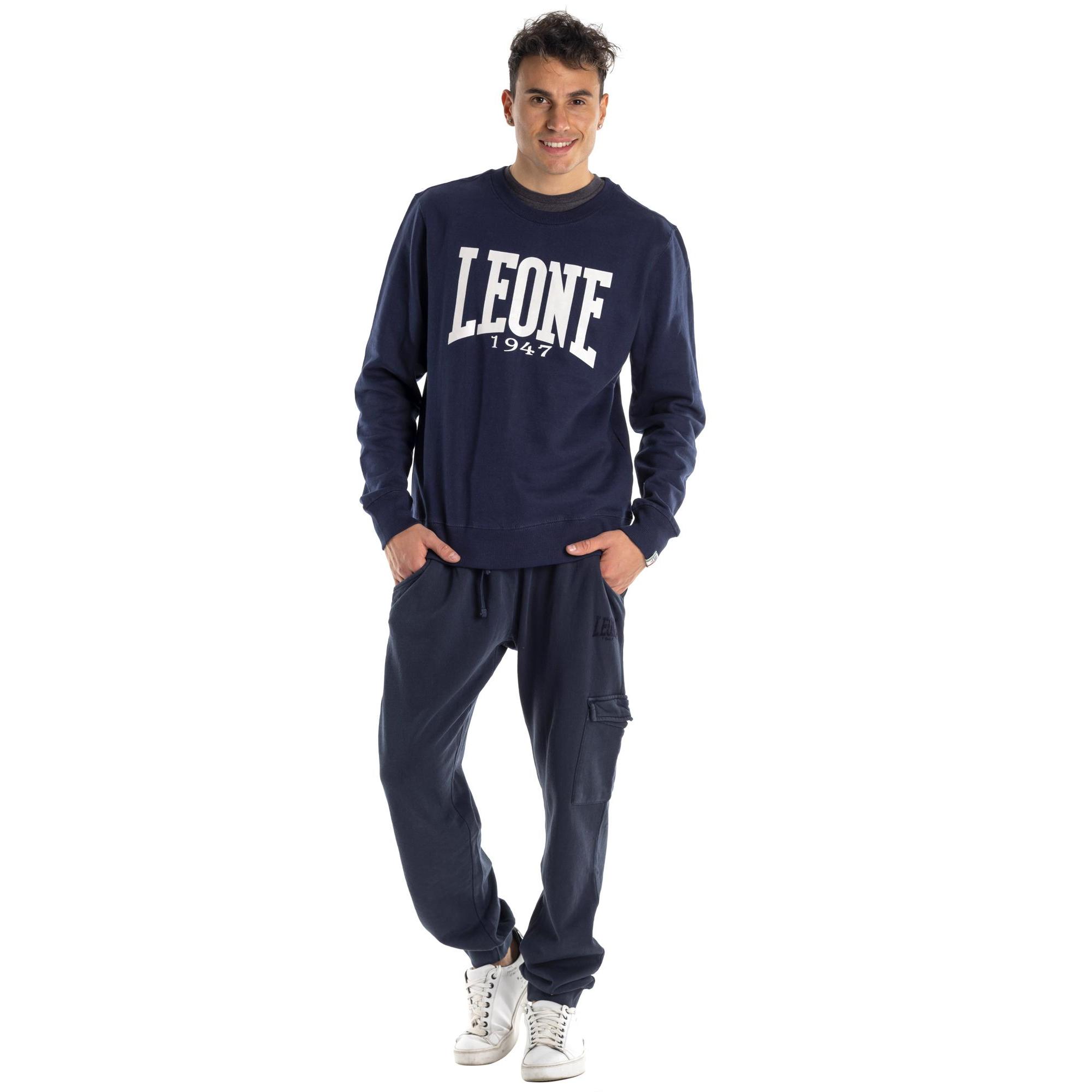 Leone 1947 Men's sweatshirt with hood blue cotton M313TN4F10