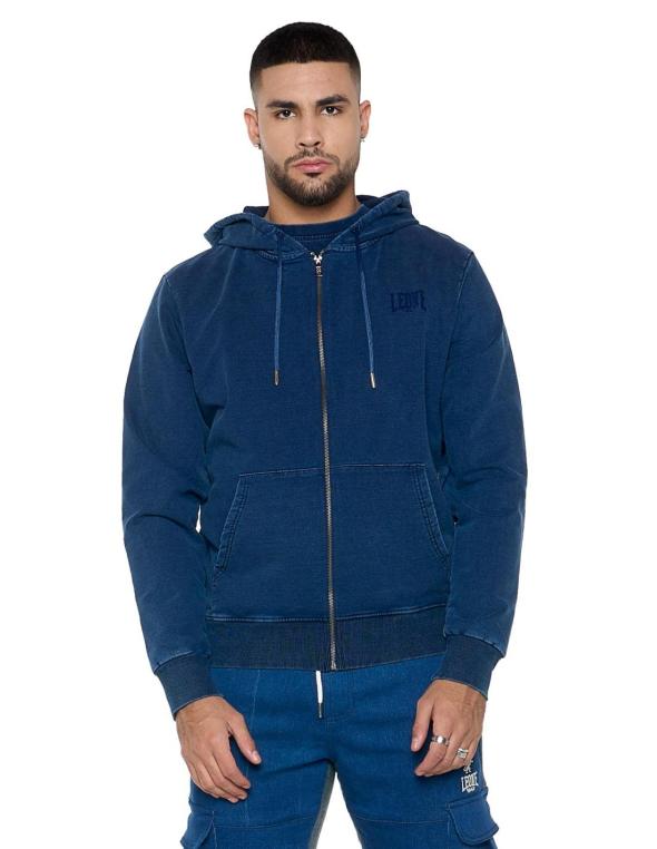 Man hoody full zip Indaco